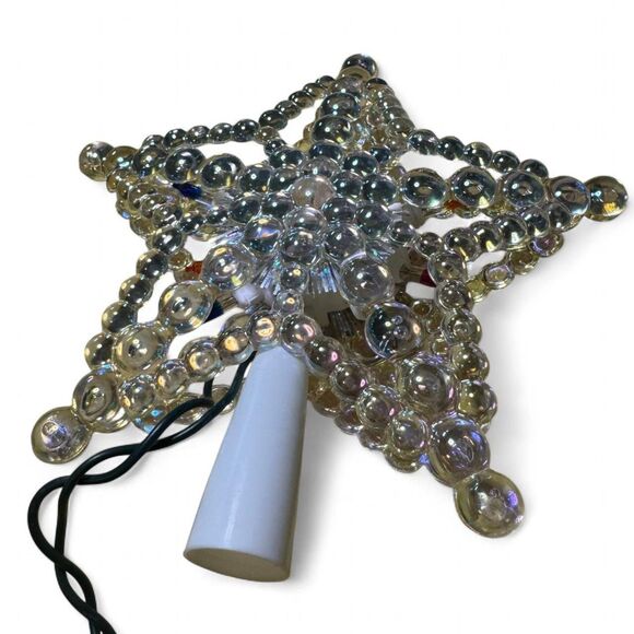 VTG Iridescent Clear Plastic Star Christmas Tree Topper Multi-Color Lights - Picture 4 of 4